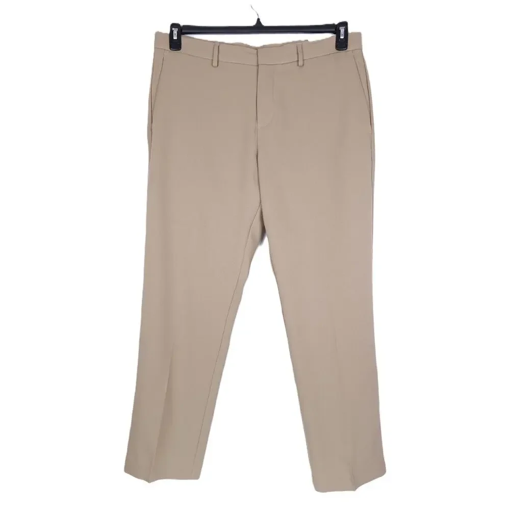 Perry Ellis Mens Modern Fit Dress Pants 38x32 Beige Elmwood Solid Stretch Twill